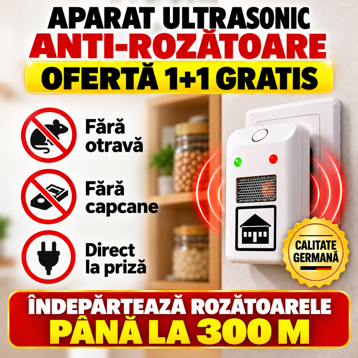 Dispozitiv ultrasonic anti-rozătoare 1+1 Gratis !